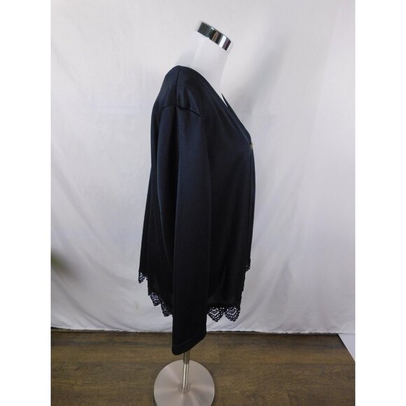Roaman's Cardigan Womens Black Lace Hem Button Front Long Sleeve Made in USA - Picture 8 of 11